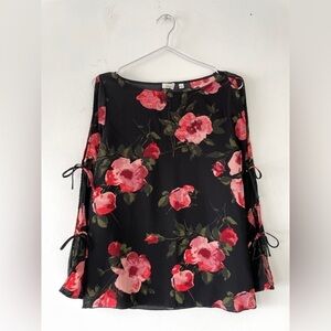 ARITZIA Wilfred Pozzi Black Floral Tie Sleeve Blouse